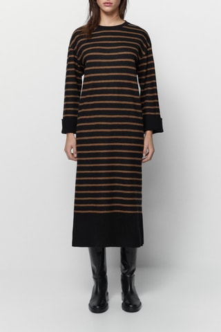 Robe en maille à rayures en laine bouillie - Noir et marron