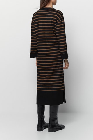 Robe en maille à rayures en laine bouillie - Noir et marron