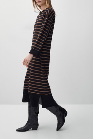 Robe en maille à rayures en laine bouillie - Noir et marron