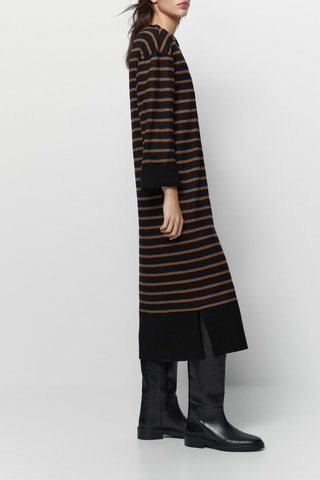 Robe en maille à rayures en laine bouillie - Noir et marron