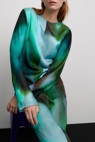 Lange jurk met print - Turquoise