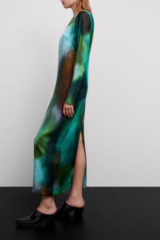 Lange jurk met print - Turquoise