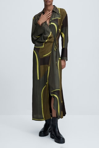 Lange jurk met print - Kaki en Felgroen