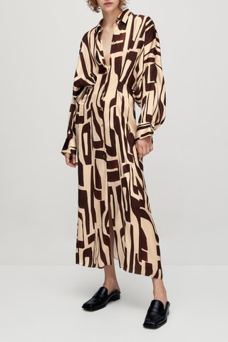 Lange Jurk met Geometrische Print - Beige