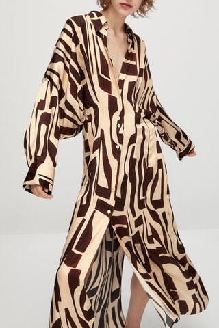 Lange Jurk met Geometrische Print - Beige