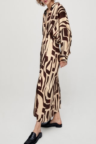 Lange Jurk met Geometrische Print - Beige