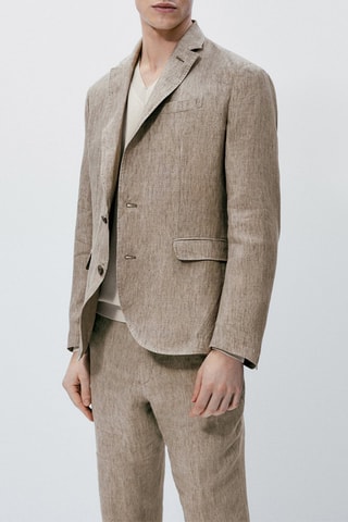 Veste de costume en lin délavé - Ecru et marron