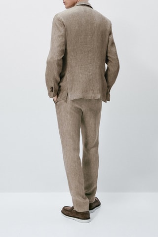 Veste de costume en lin délavé - Ecru et marron