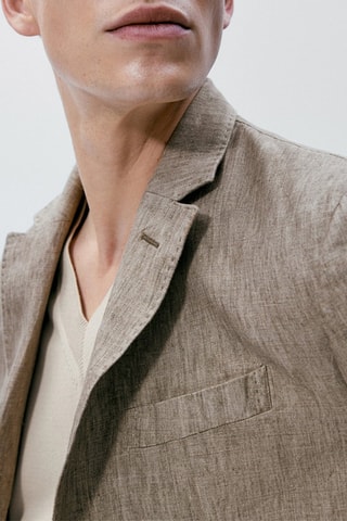 Veste de costume en lin délavé - Ecru et marron