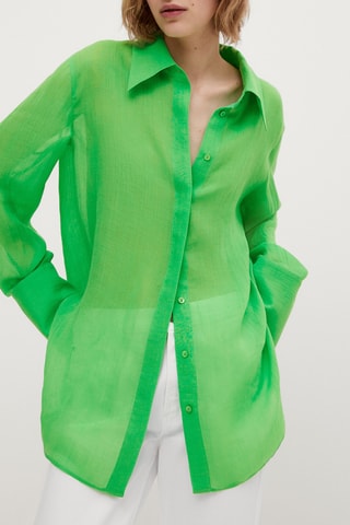 Ramie Blouse met Details bij de Mouwuiteinden - Lichtgroen