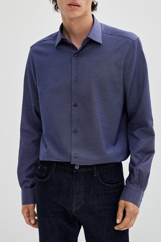 Chemise coton slim fit - Bleu cobalt chiné