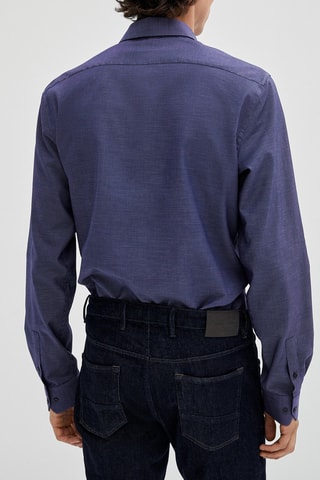 Chemise coton slim fit - Bleu cobalt chiné