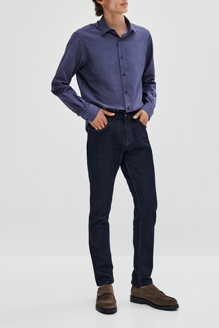 Chemise coton slim fit - Bleu cobalt chiné