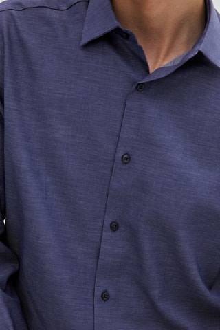 Chemise coton slim fit - Bleu cobalt chiné