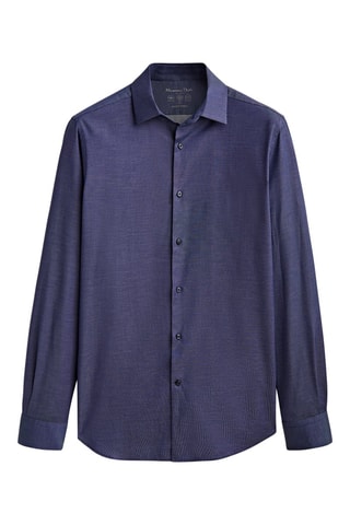 Chemise coton slim fit - Bleu cobalt chiné