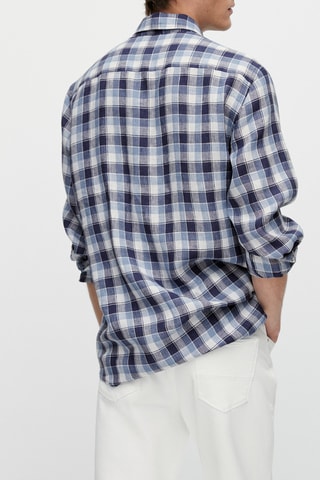 Chemise carreaux 100% lin droite - Bleu et blanc