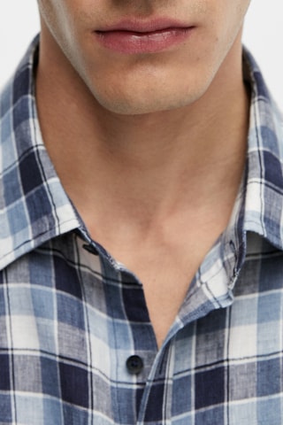 Chemise carreaux 100% lin droite - Bleu et blanc