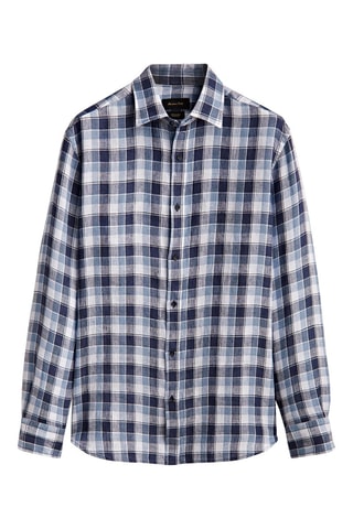 Chemise carreaux 100% lin droite - Bleu et blanc