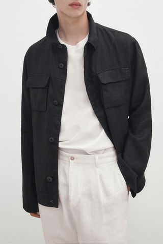 Surchemise en pur lin avec poches - Noir