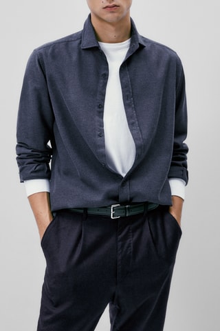 Chemise 100% coton point chevron slim fit - Bleu marine