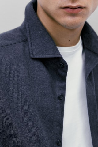 Chemise 100% coton point chevron slim fit - Bleu marine