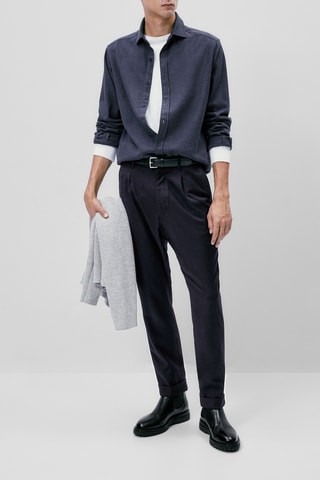 Chemise 100% coton point chevron slim fit - Bleu marine