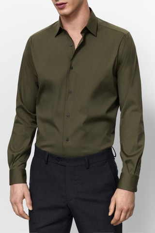 Chemise coton unie stretch fit - Kaki