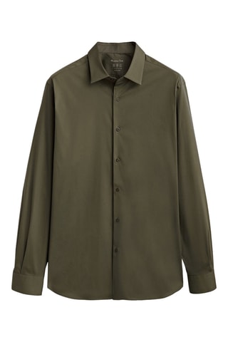 Chemise coton unie stretch fit - Kaki