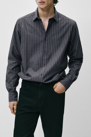 Chemise rayures tennis en coton slim fit - Anthracite et écru