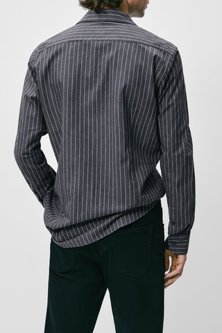 Chemise rayures tennis en coton slim fit - Anthracite et écru