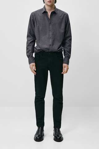 Chemise rayures tennis en coton slim fit - Anthracite et écru