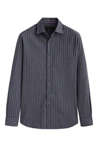 Chemise rayures tennis en coton slim fit - Anthracite et écru