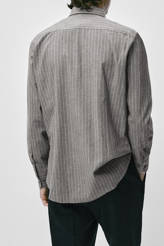 Chemise rayures tennis en coton slim fit - Gris et écru