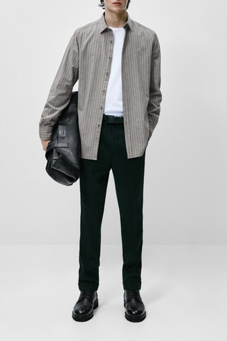 Chemise rayures tennis en coton slim fit - Gris et écru