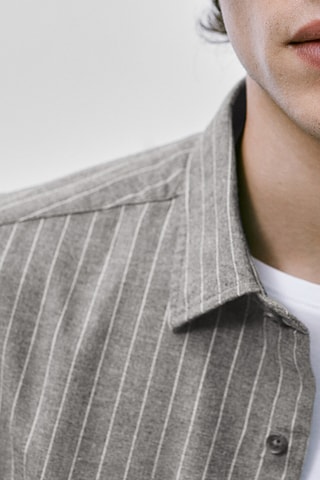 Chemise rayures tennis en coton slim fit - Gris et écru