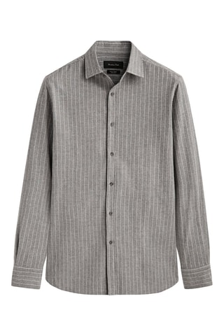 Chemise rayures tennis en coton slim fit - Gris et écru