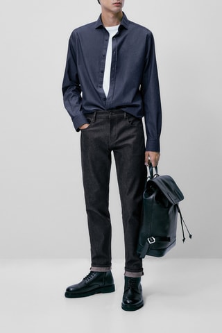 Chemise en jean stone wash slim fit - Bleu cobalt