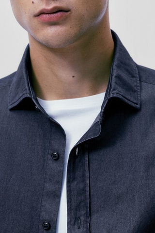Chemise en jean stone wash slim fit - Bleu cobalt