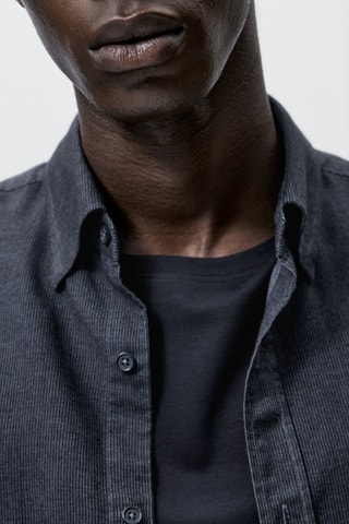 Chemise milleraies en coton slim fit - Bleu marine