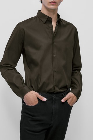 Chemise en flanelle slim fit - Kaki