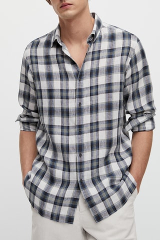 Chemise à carreaux pur lin slim fit - Ecru et kaki