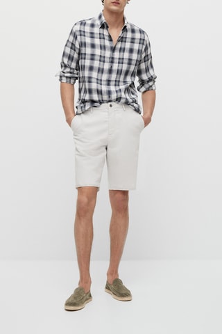 Chemise à carreaux pur lin slim fit - Ecru et kaki