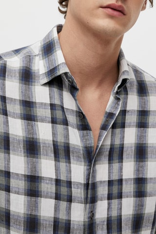 Chemise à carreaux pur lin slim fit - Ecru et kaki