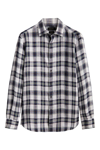 Chemise à carreaux pur lin slim fit - Ecru et kaki