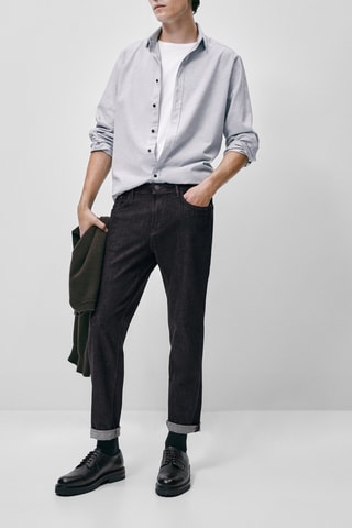 Chemise en coton mélangé à micro-carreaux slim fit - Bleu