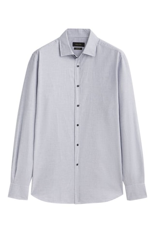 Chemise en coton mélangé à micro-carreaux slim fit - Bleu