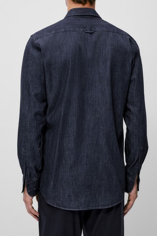 Chemise denim délavé en coton regular fit - Bleu marine