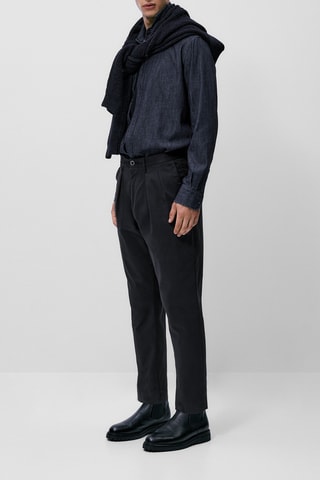 Chemise denim délavé en coton regular fit - Bleu marine