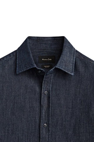Chemise denim délavé en coton regular fit - Bleu marine