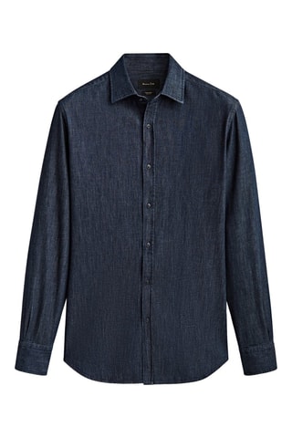 Chemise denim délavé en coton regular fit - Bleu marine